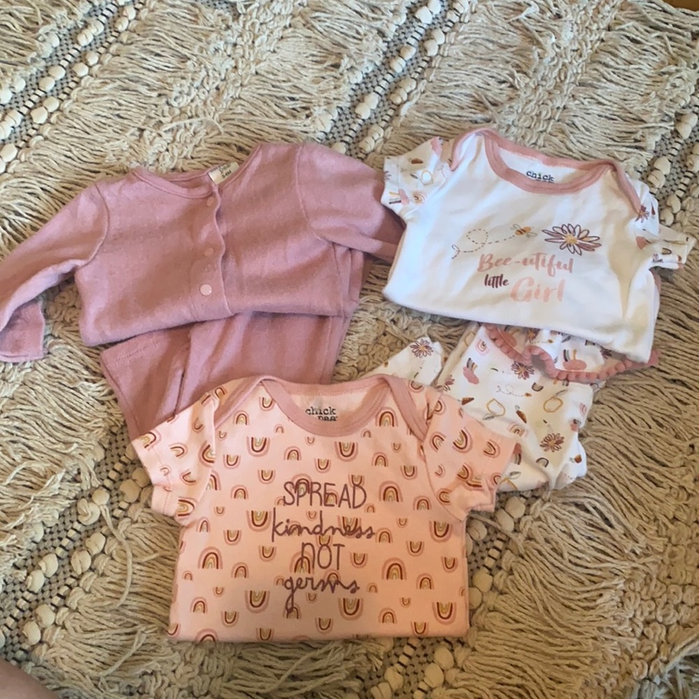 Chick Pea 3-6 Month Baby Girl Outfit Bundle Rainbows Floral Spread Kindness Pink